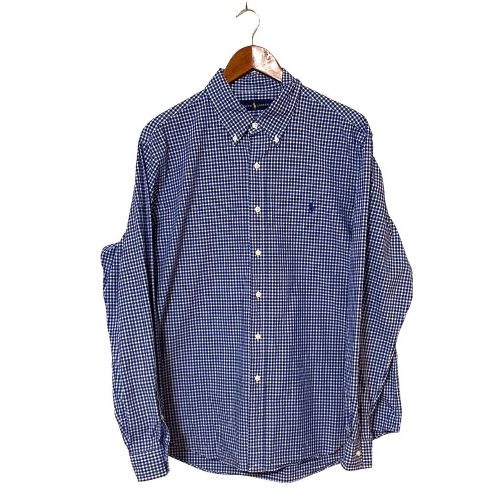 Ralph Lauren Mens Blue Gingham Check Button-Down Shirt XL Cotton Classic Fit